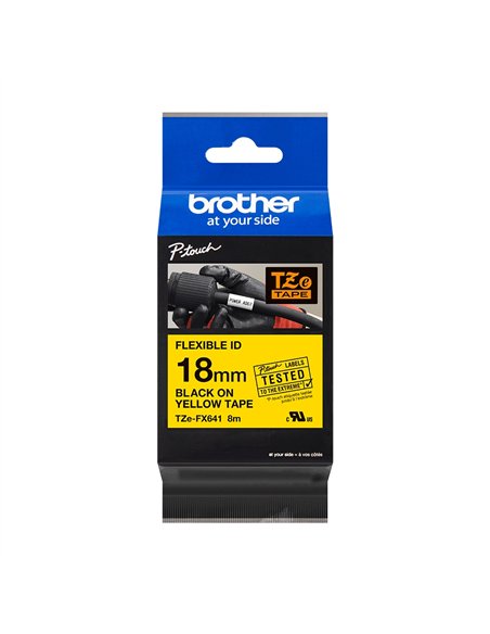 Brother TZeFX641 Cinta Laminada Flexible Original de Etiquetas - Texto Noir sobre fondo Jaune - Ancho 18mm x 8 metros