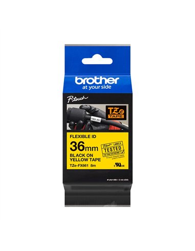 Brother TZeFX661 Cinta Laminada Flexible Original de Etiquetas - Texto Noir sobre fondo Jaune - Ancho 36mm x 8 metros