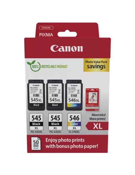 Canon PG- 545XL / CL- 546XL - 8286B015 - Pack 3 Cartouches + 50 papiers photo